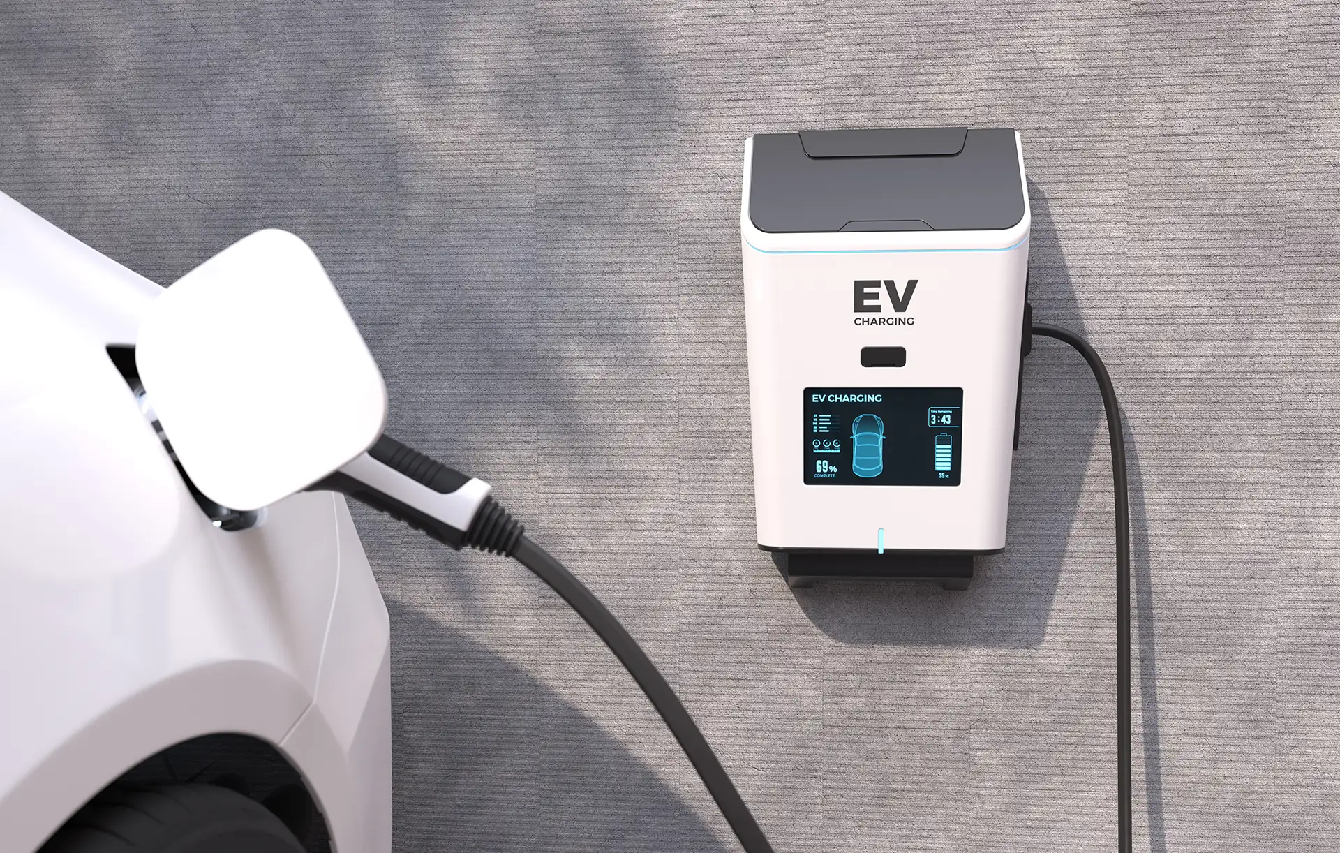 Eine Wallbox mit Ladekabel zu einem E-Auto
